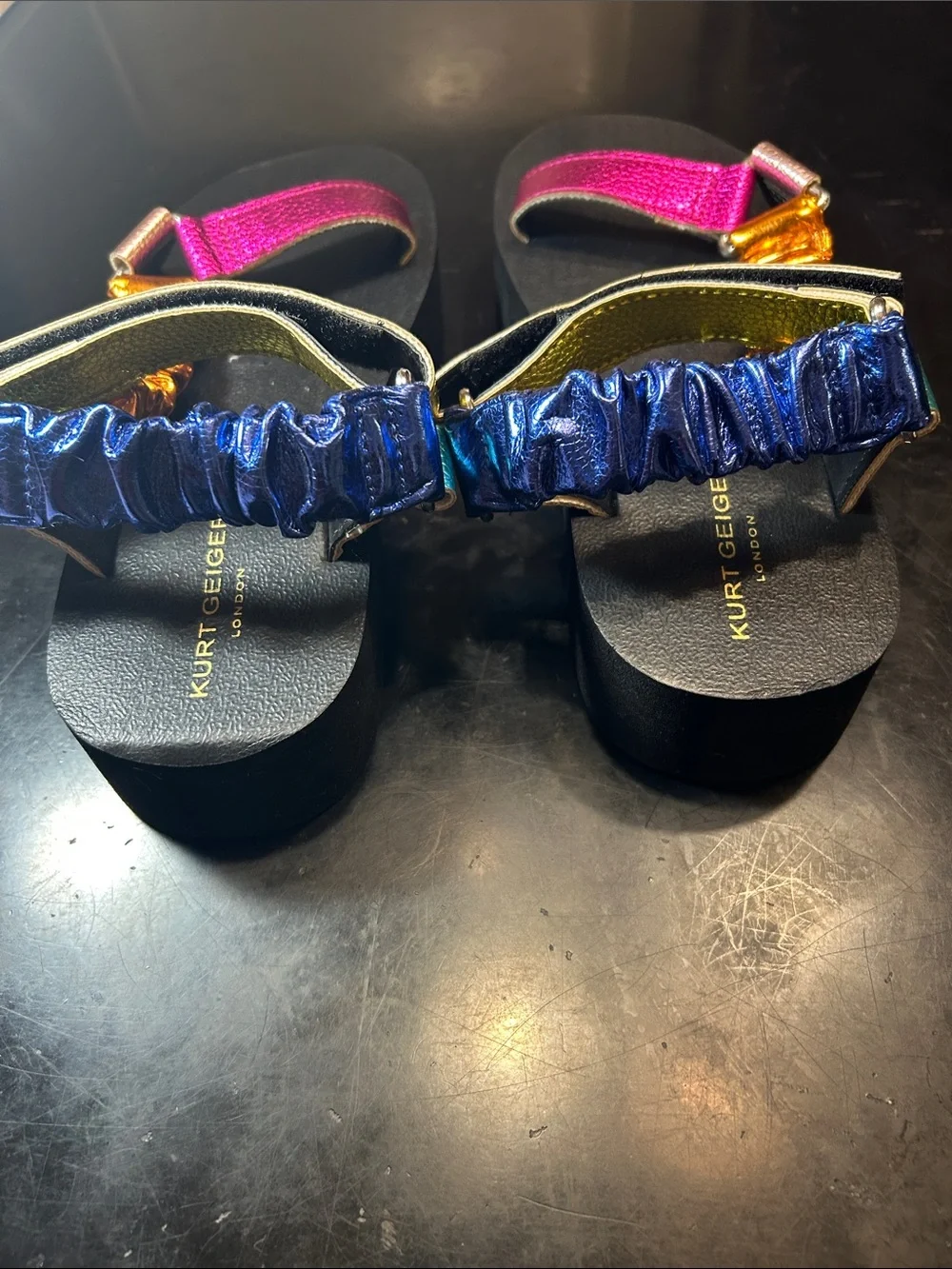 Kurt Geiger Kids Size:2 Multicolor Metallic Ruched-Strap Sandals NWOTs